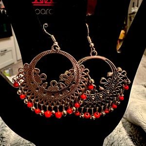 Silver fish hook earrings with red accent beads